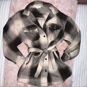 She + Sky Waist Tie Plaid Shacket size Small